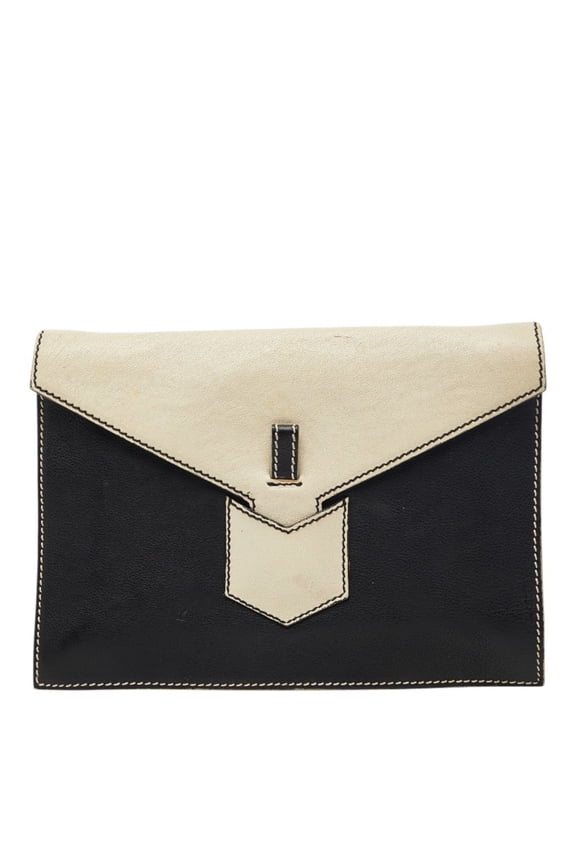 Pre-Owned Saint Laurent Bicolor Clutch Bag Second 233455 White Black Leather Women's SAINT...