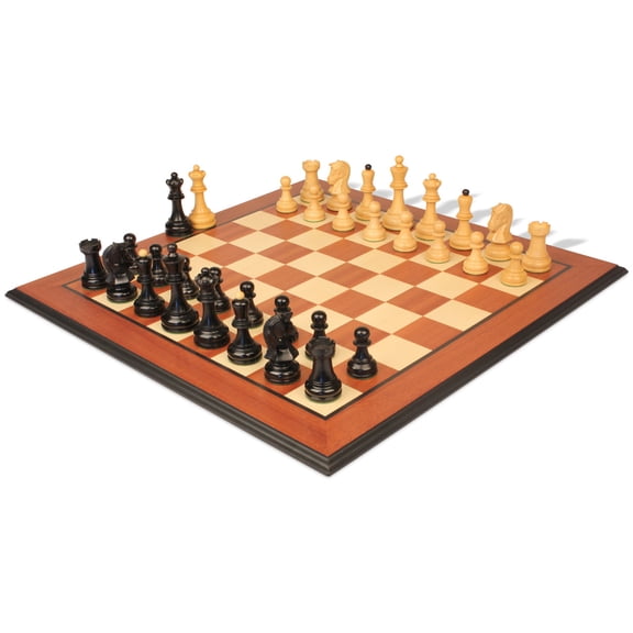 Dubrovnik Series Chess Set Ebonized & Boxwood Pieces with Mahogany & Maple Molded Edge Board - 3.9" King
