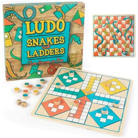 Ludo + Snakes & Ladders Lot de 2 jeux de société en bois