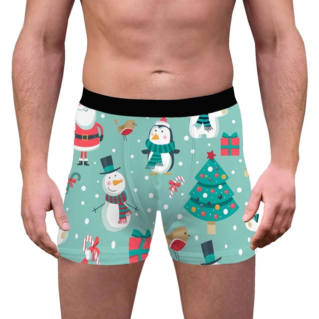 Men Y Fit Underwear Small Mens Guys Briefs Shapeless Underwear Short Leg Briefs Men Mens Christmas 3D Printed Breathable And Comfortable Inner Mid Rise With Waist Boyshort Underwea Blue M