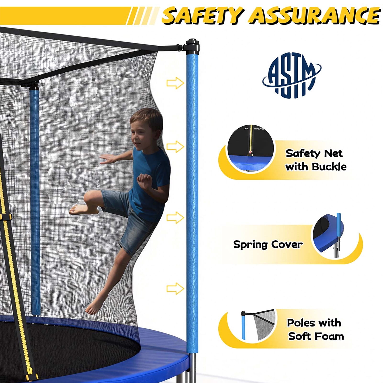 Mersco 10ft Trampoline for Kids,Outdoor Trampoline with Enclosure,Basketball Hoop and Ladder,Upright-Poled Backyard Trampoline PLAY for Family Fun,Jumping Trampoline fo Birthday Gifts,Blue