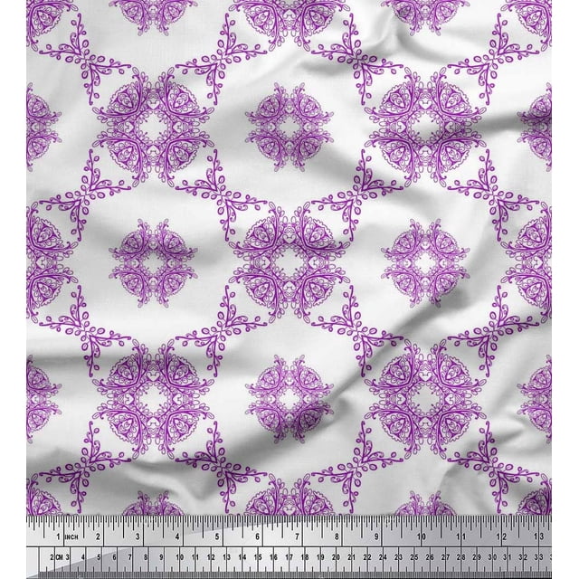 Soimoi Rayon Fabric Leaves & Floral Geometric Decor Fabric Printed Yard 42 Inch Wide