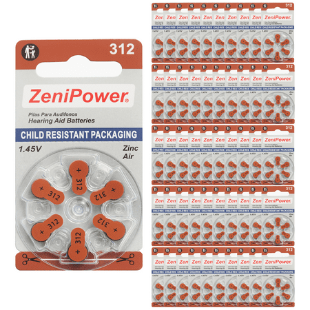 ZeniPower Size 312 1.45V ZInc-Air Hearing Aid Batteries (300 Pack)
