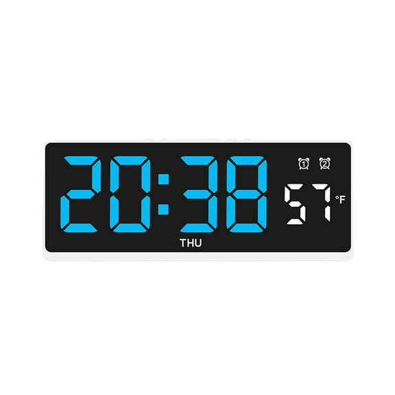 Blue LED Alarm Clock with Temperature Display, Multi-Function Digital Clock for Desk, Date Week Display, Adjustable Brightness, Battery Backup