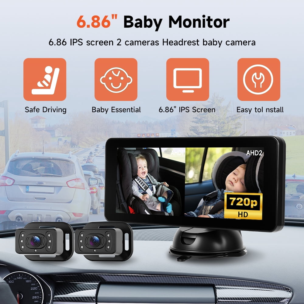 Podofo 6.86'' Baby Car Camera for Seat HD Bual Rear Facing for Baby, Car Camera for Baby Night Vision Wide View Angle Reusable Sucker Bracket, Easy Install 360° Adjustable