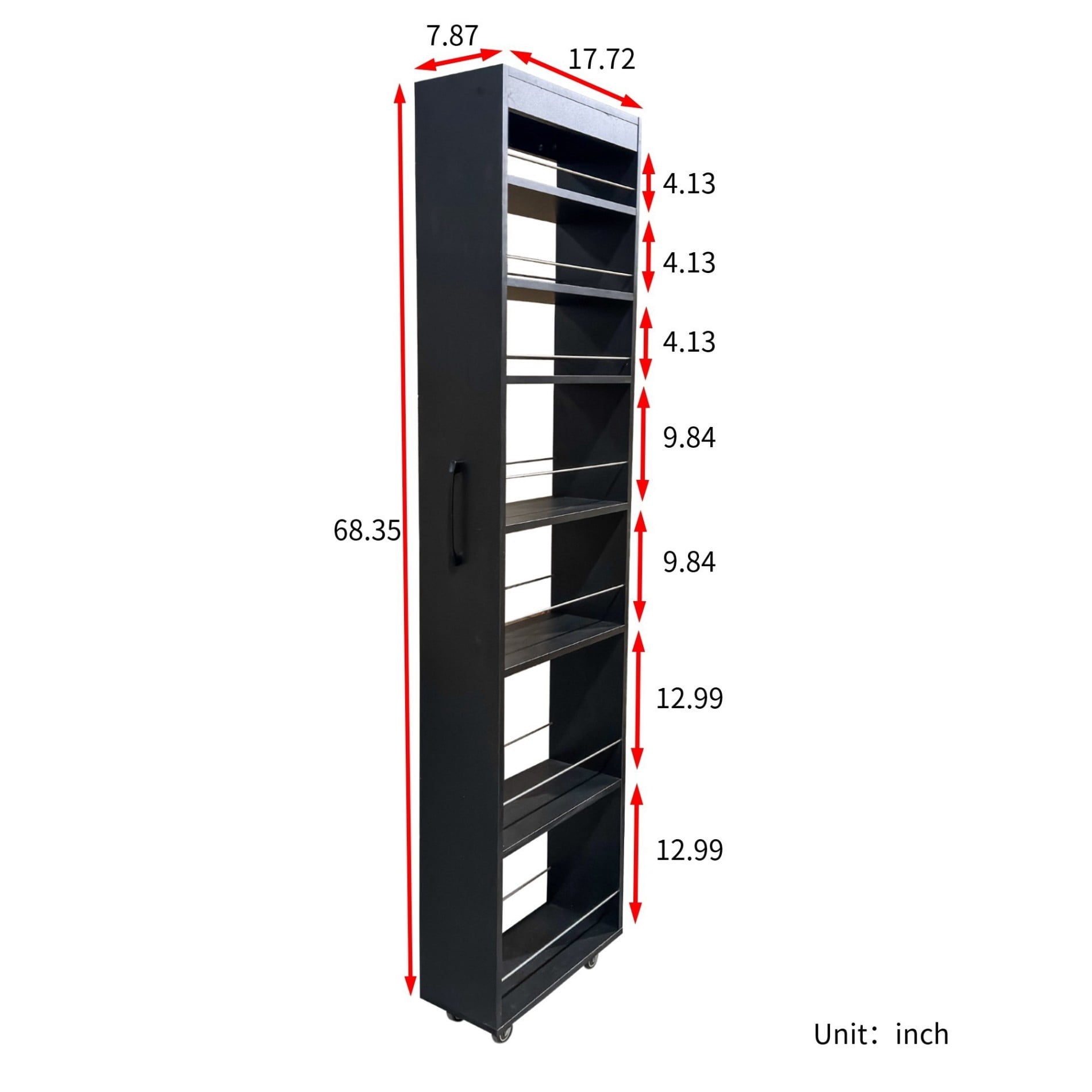 7 Tier Slim Rolling Storage Cart, Narrow Pull-Out Storage Organizer with Wheels, Space Saving Shelf for Kitchen, Bathroom, Laundry Room & Small Spaces, Black