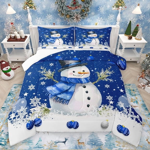 Homewish Christmas Snowman 2pcs Bedding Comforter Set for Children Female Teens,Happy New Year Twin Comforter Sets,Xmas Festival Breathable Bedding Set,Breathable Home Decor