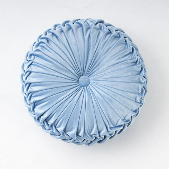 Zhuge Throw Pillows Velvet Pleated Round Pumpkin Couch Cushion Floor Filled Cushion for Home Sofa Chair Bed Car Decor (Blue)