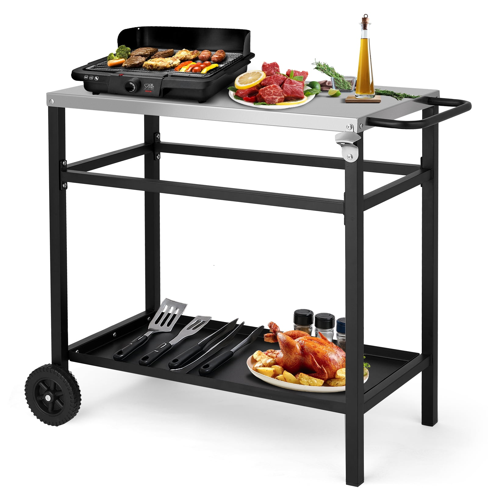 Zimtown Grill Cart Grill,Outdoor Kitchen Cabinets with Storage Rack,BBQ Grill Prep Table Movable Food