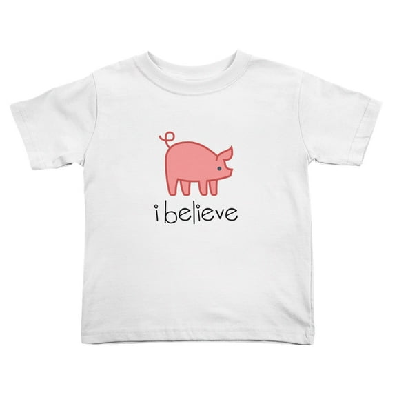 Pig I Believe Funny Toddler T Shirts for Boys Girls (White, Youth L)