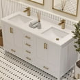 thumbnail image 4 of Ayna Decors Rooh 60 in White Double Sink Bathroom Vanity Set with White Quartz Countertop and Brass Faucets | Pop-Up Drain and P-Trap Included | Gold Hardware, 4 of 10