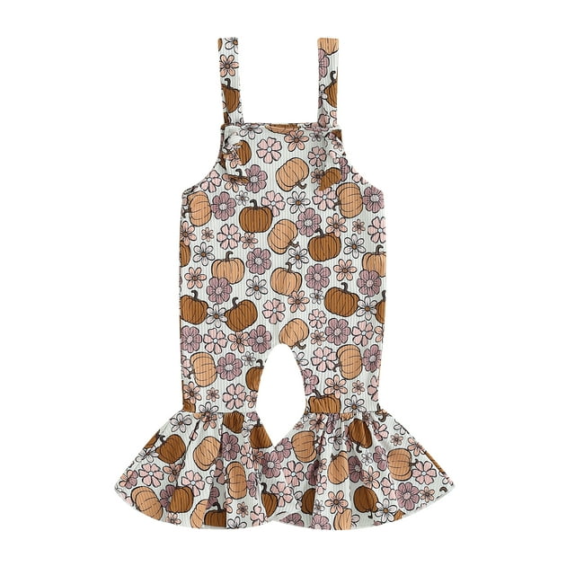Fortune Combinaisons d'Halloween pour Bébé Fille Imprimé Citrouille Spider Web Pantalon Évasé Sans Manches
