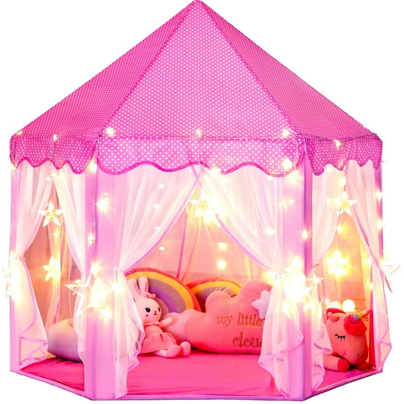 SISTICKER Princess Kids Tent for Girls Toddlers Large Playhouse with Star Lights Indoor Outdoor Polyester Toys