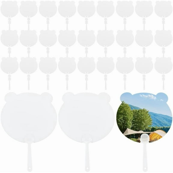 30Pcs Blank Hand Held Fans White Paper Hand Fans Panda Shaped Cardstock 28 × 17cm Craft Church Sublimation Printable Handheld Fan Sets for Crafting Painting Supplies Women DIY Making Decor