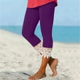 thumbnail image 3 of CHWGFWL Capri Yoga Pants for Women Women's Solid Color Casual Lace Patchwork Leggings Womens Capri Women’S Capris (Purple,L), 3 of 5