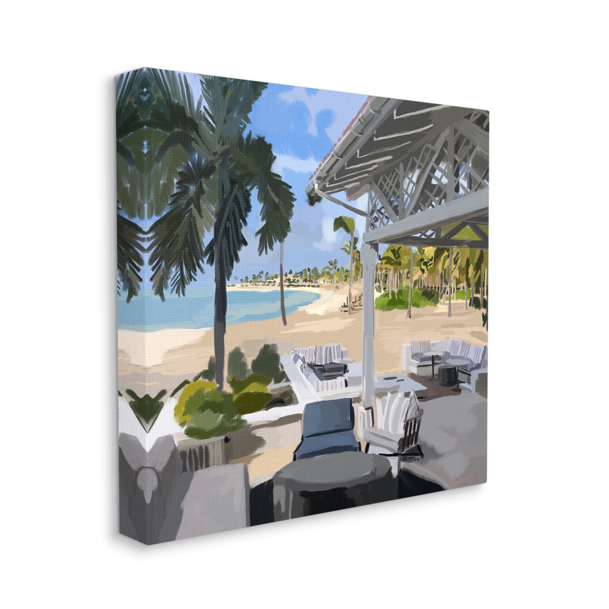 Stupell Industries Tropical Ocean Pergola Patio Lush Palm Trees Graphic Art Gallery Wrapped Canvas Print Wall Art, Design by Amelia Noyes