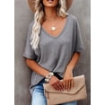 thumbnail image 2 of Asyoly Womens Tops Summer Plus Size V Neck Shirts Short Sleeve Waffle Knit Shirts Cotton T Shirts Solid Color Loose Tee Blouse, 2 of 7