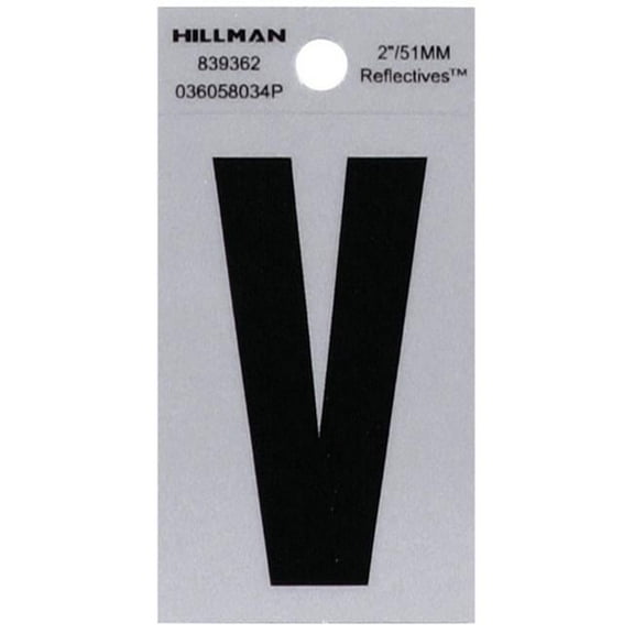 Hillman 2 in. Reflective Black Vinyl Self-Adhesive Letter V 1 pc