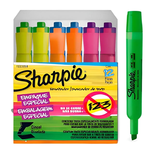 12 Marcatextos Colores Sharpie Resaltadores Punta Cincel