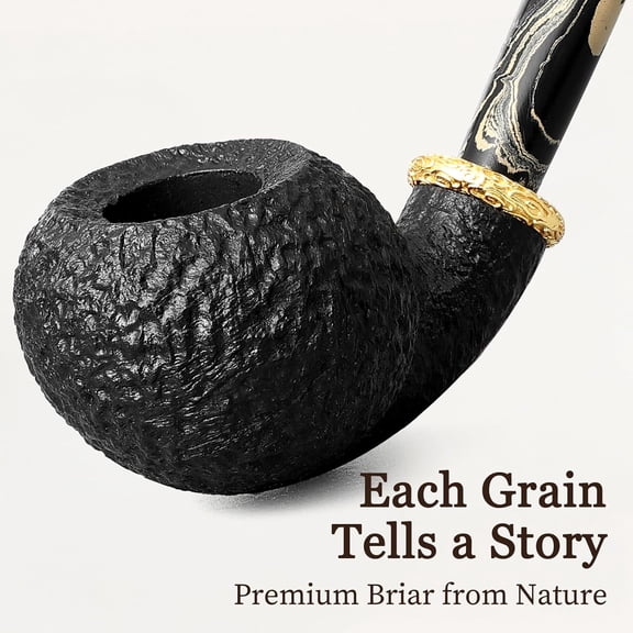 Rusticated Bent Briar Pipe with Cumberland Stem Gift Set for Men