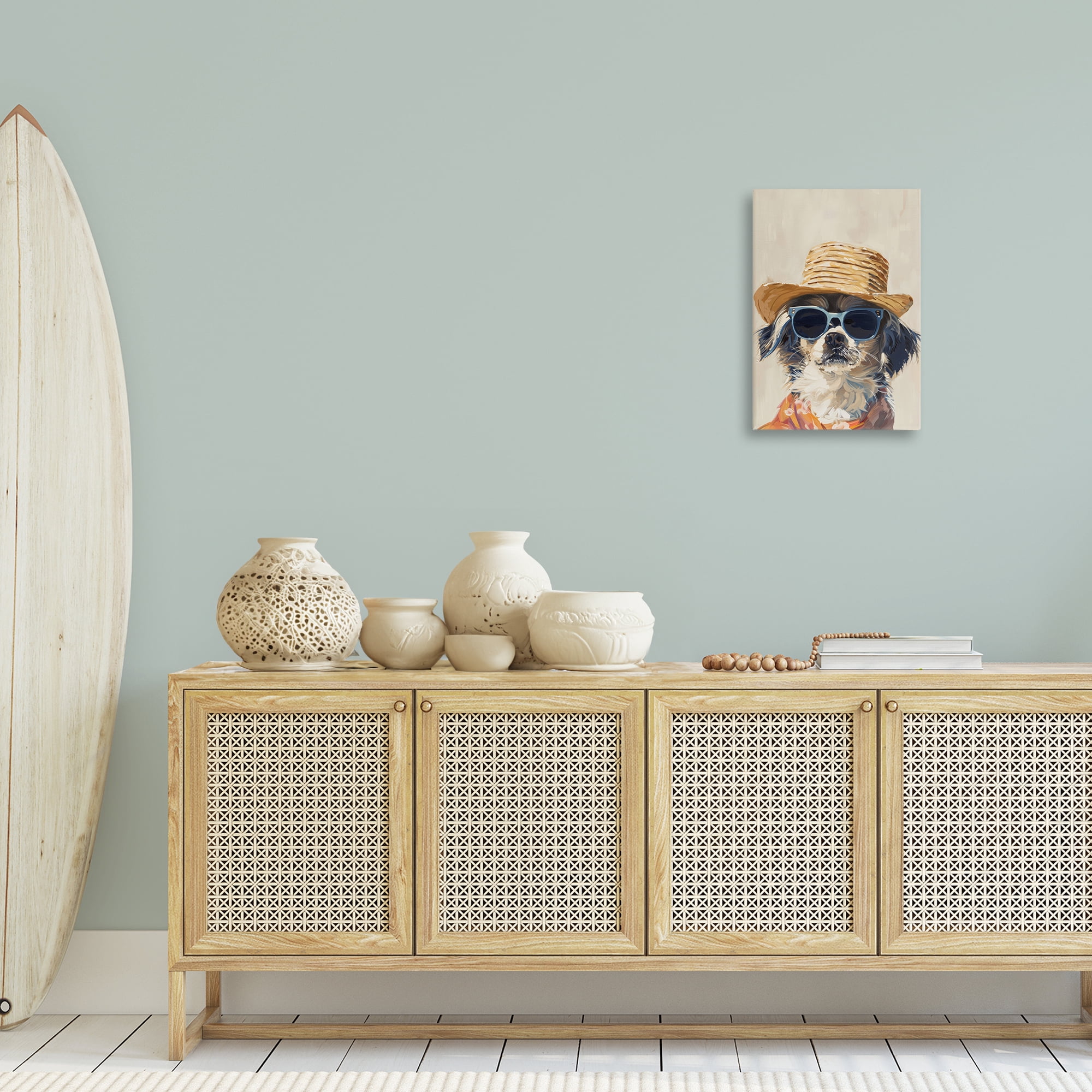 Stupell Industries Beach Vacation Pup Animals & Insects Painting Gallery Wrapped Canvas Art Print Wall Art, 16 x 24