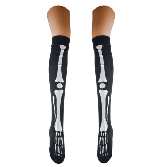 Jamsmile Women Stockings Halloween Skeleton Print Over Knee Socks Soft Casual Thigh High Party Long Socks