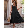 thumbnail image 4 of Women Solid Color Casual Midi Dress Black XXL, 4 of 8
