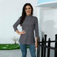thumbnail image 5 of Qwertyu 3/4 Length Sleeve Womens Tops Casual Loose Fit Mock Neck T Shirts Cute Solid Three Quarter Length Tunic Tops Dark Gray 3XL, 5 of 8