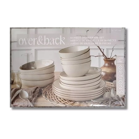 Over&Back 16 Piece Dinnerware Set, Moden Linen Ceramic Stoneware