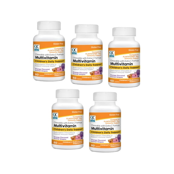 Quality Choice Chewable Multivitamin with Extra C Formula Children's Daily Support Tablets, 60 Count - Pack of 5