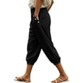 thumbnail image 3 of Horkkom Capris for Women with Pockets Solid Color Elastic Waist Pants Casual Loose Comfy Capri Pants L, 3 of 10
