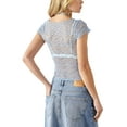 thumbnail image 4 of xiaxaixu Hauts Courts pour Femmes, Manches Courtes Col en U Transparent Couleur Unie Décontracté Fête Rue Été Crop Shirt, 4 of 10