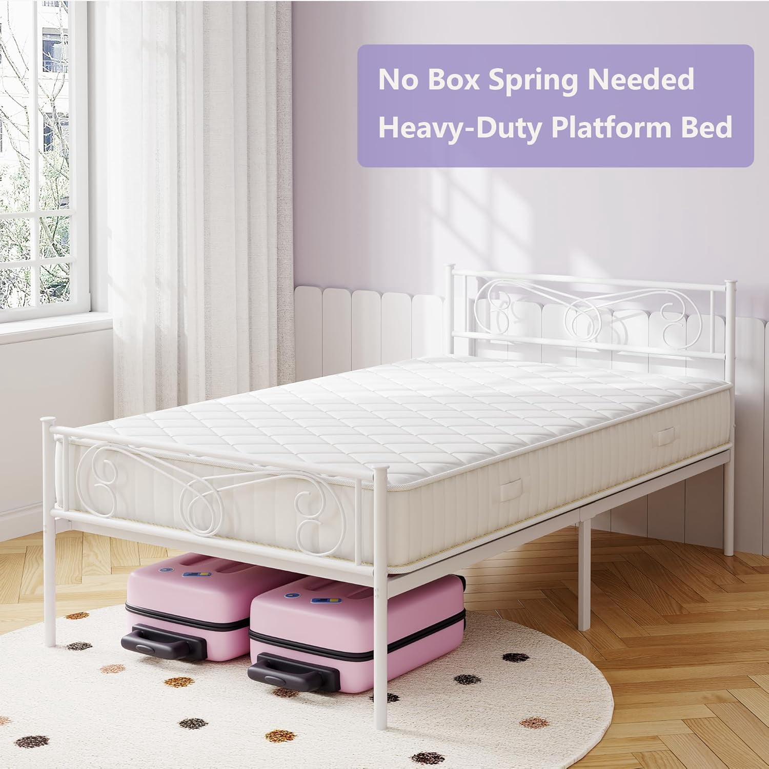 King Size Bed Frame with Headboard and Footboard,Bed Frame King Size,Metal Bed Mattress Foundation,Under Bed Storage,No Box Spring Needed