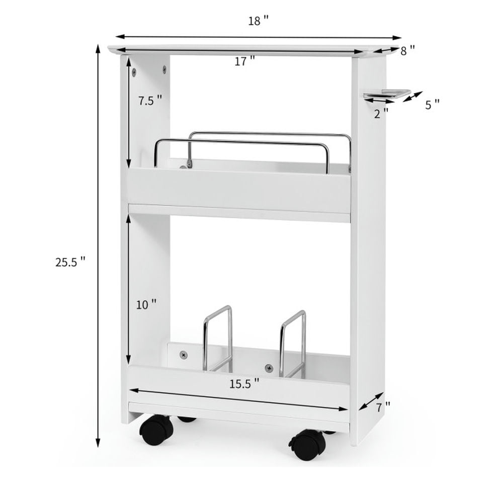 Finihen Storage Cabinet, Floor Cabinet, Slim Rolling 3-Tier Bathroom Mobile Shelving Cabinet wih Handle, for Bathroom, Living Room, Bedroom, Kitchen, White