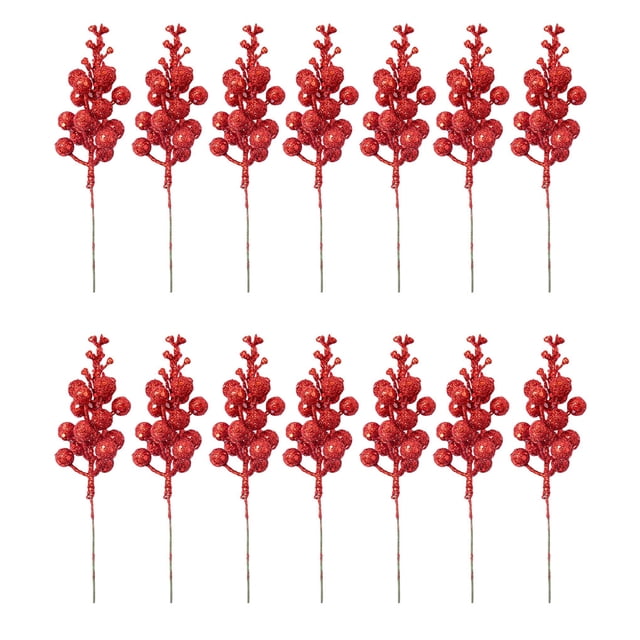 14 Pieces Christmas Tree Flower Decoration Craft Tree Flower Wedding Garland Wreath Ornament Multi-purpose Accessory Office Party Red