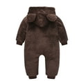 thumbnail image 4 of Tisuna Romper Jacket For Newborn Girls Boys Solid Color Long Sleeve Hooded Coat Warm Cute Winter Kids Jumpsuit Jacket Coffee Size 0-6 Months, 4 of 7