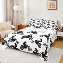 jejeloiu Extreme Games Motorcycle Twin Sheet Sets,White Black Bedding For Boys Teens 3-Piece