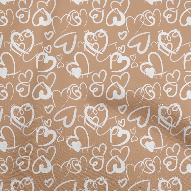 oneOone Polyester Spandex Brown Fabric Valentine Heart Craft Projects Decor Fabric Printed By The Yard 56 Inch Wide