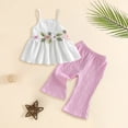 thumbnail image 2 of DXOUPM Girls 2 Piece Outfits Floral Embroidery Spaghetti Strap Tank Tops Bell Bottom Pants, 2 of 3