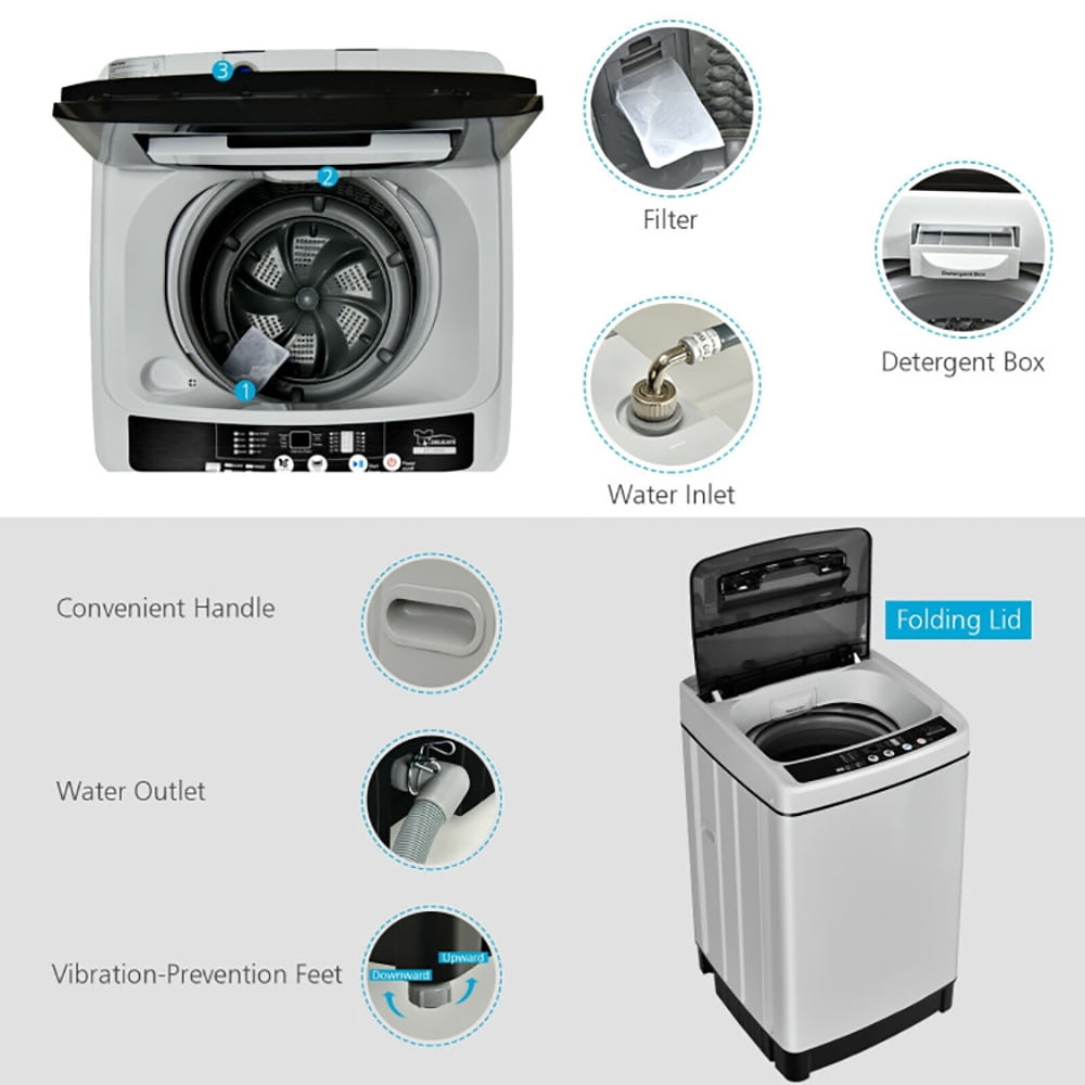 Topcobe Full-Automatic Washing Machine 1.5 Cubic Feet 11 LBS Washer and Dryer, Portable Washing Machine Spin Dryer for Dorms, Apartments, RVs, Gray