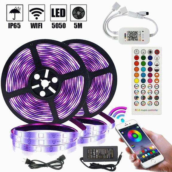 LED Strip Lights,Waterproof 10m 32.8ft LED Light Strip SMD5050 600 LEDs DC 12V 5A,RGB Color Changing 44 Keys IR Remote Controller for Home,Christams,Kitchen,Party