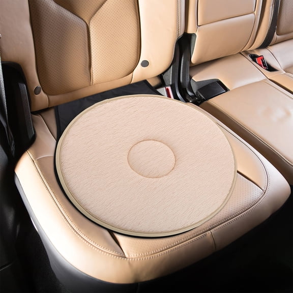 AURARMLET Swivel Seat Cushion for Car Use with Back Support and Hip Support Round Shape Beige 1Pack