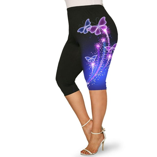 Leggings Talla Extra Recortados Mariposa Cintura Alta Rosegal Leggings de talla grande