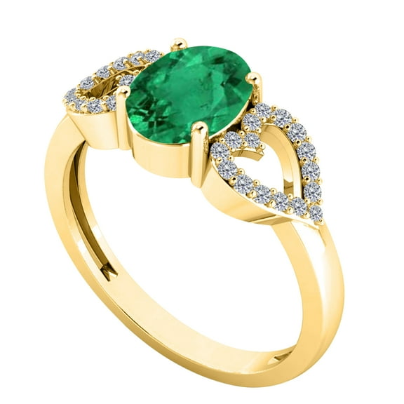 AoneJewelry 1.40 Carat Diamond & Oval Shape Emerald Gemstone Ring In 14K Solid Yellow Gold
