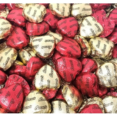 Reese's Milk Chocolate Peanut Butter Hearts Candy, Gold and Red Foils, Wedding Day Candy, Bulk 4 Pounds Bag