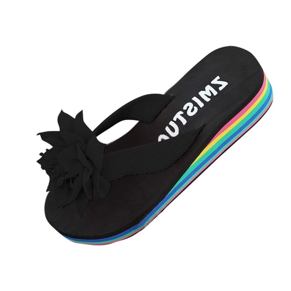 Hopeusnice Slippers for Women Trendy Non-Slip PU Materials Summer Shoes Open Toe Women's Slippers Breathable Flat Heel Soft Shoes for Beach Slip-Resistant Walking Shoes Black 37