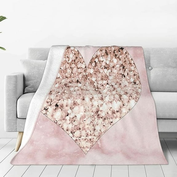 Rose Gold Heart Throw Blanket For Couch, Ultra Soft Micro Fleece Blanket Light Weight Anti Pilling Flannel Blanket 50" x 60"