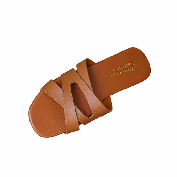 Zapatillas Abiertas Del Dedo Del Pie de las Mujeres de Moda Correa Casual Crisscross Zapato Plano Encajes Ajustables
