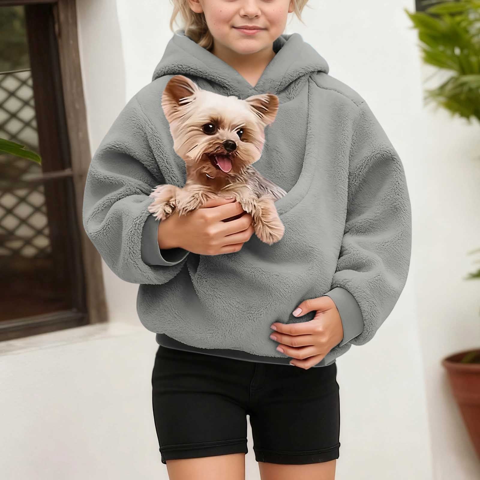 Boys Girls Dog Pouch Hoodies Fuzzy Dog Carrying Hoodie Long Sleeve Pullover Dog Pocket Hoodie Fall Clothes 9-10 Years