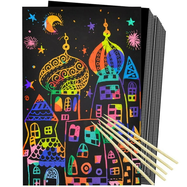 Cuadernos De Arte De Papel Para Rascar, 50 Piezas, Suministros De Papel Mágico Del Arco Iris, Juguetes, Manualidades Para Rascar, Kits De Suministros De Arte Para Juegos De Fiesta